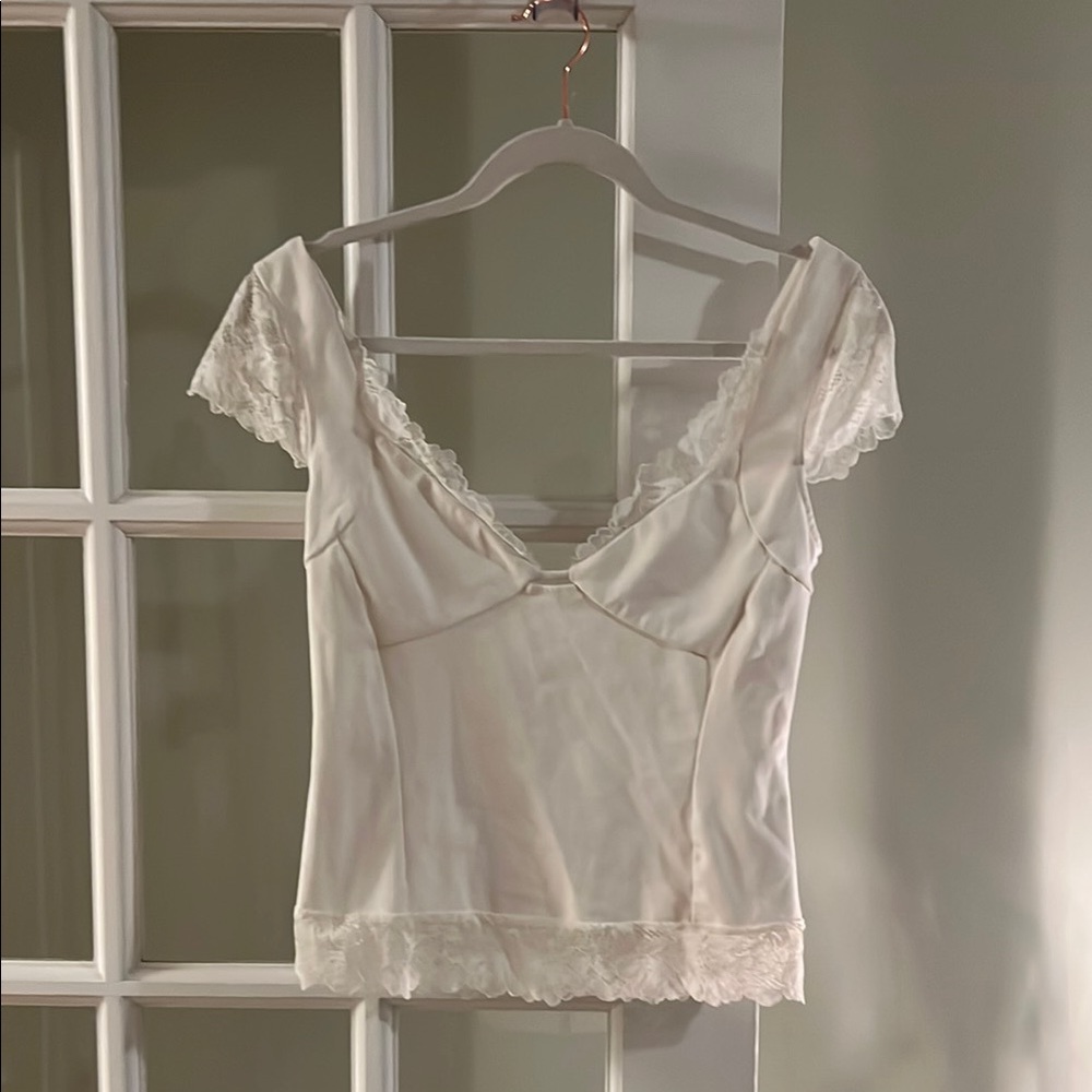 Elegant White Lace Trim Sleepwear Top FREE PEOPLE